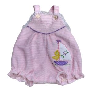 Vintage Tiny Tots Terry Cloth Baby Romper with Duck and Sailboat Pink Sz 3-6 Mo